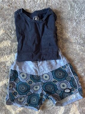 Volcom Pocket Tee with Blue Patterned Athletic or Swim Shorts